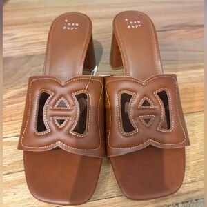 a new day Tan Cutout Leather Mule Heels